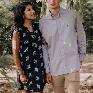 Navy dress with light blue flowers. XS.